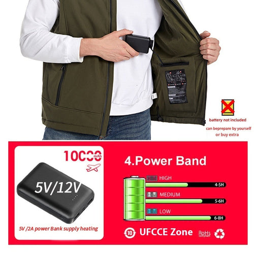 Men's Heated Softshell Vest – Rechargeable Thermal Outdoor Sportswear