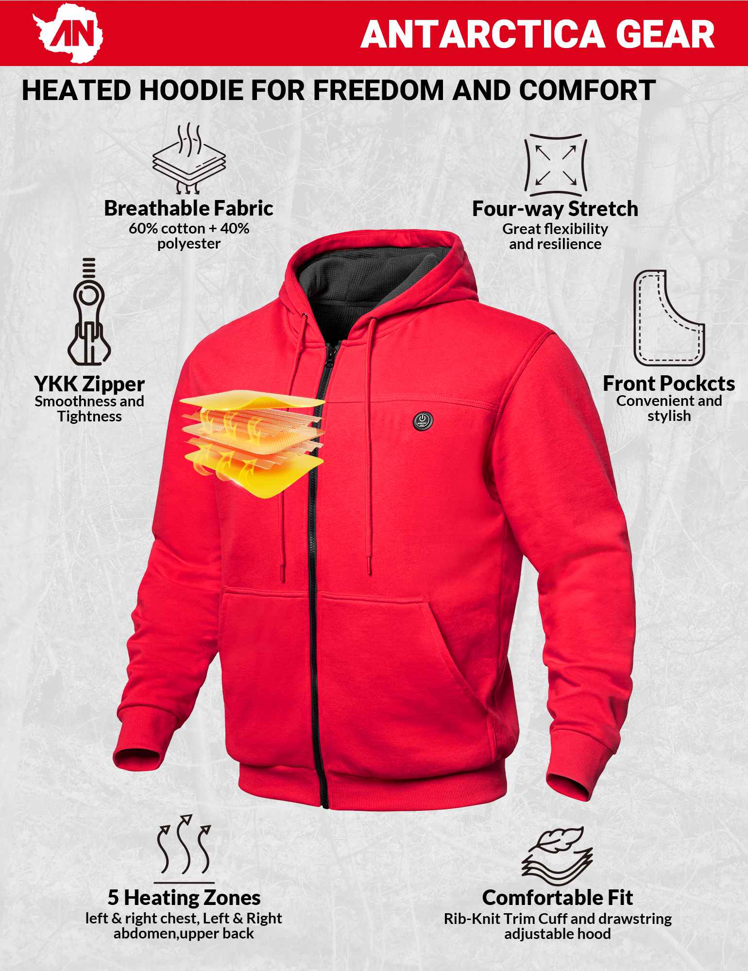 ANTARCTICA GEAR Heated Hoodie Sweater for Men