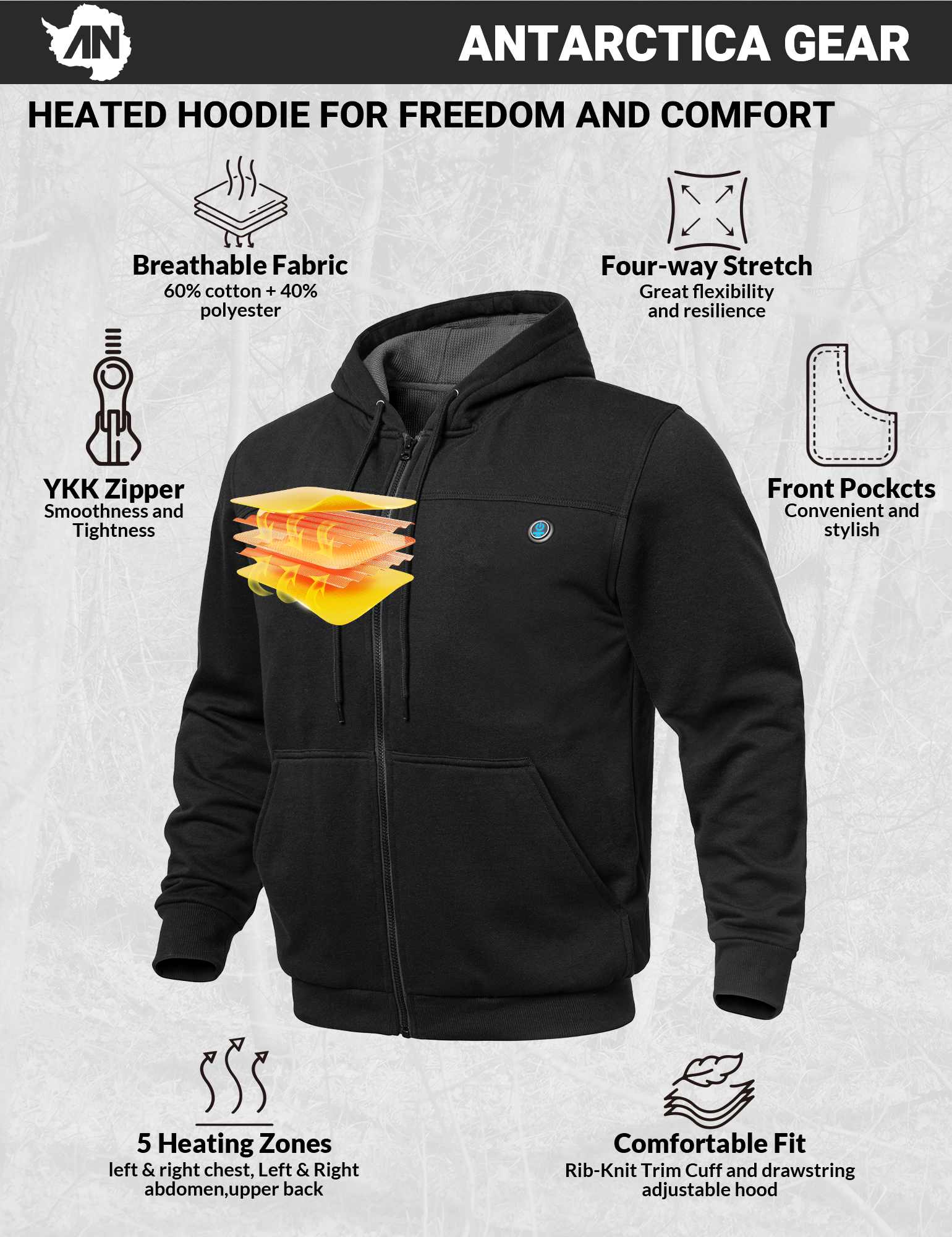 ANTARCTICA GEAR Heated Hoodie Sweater for Men
