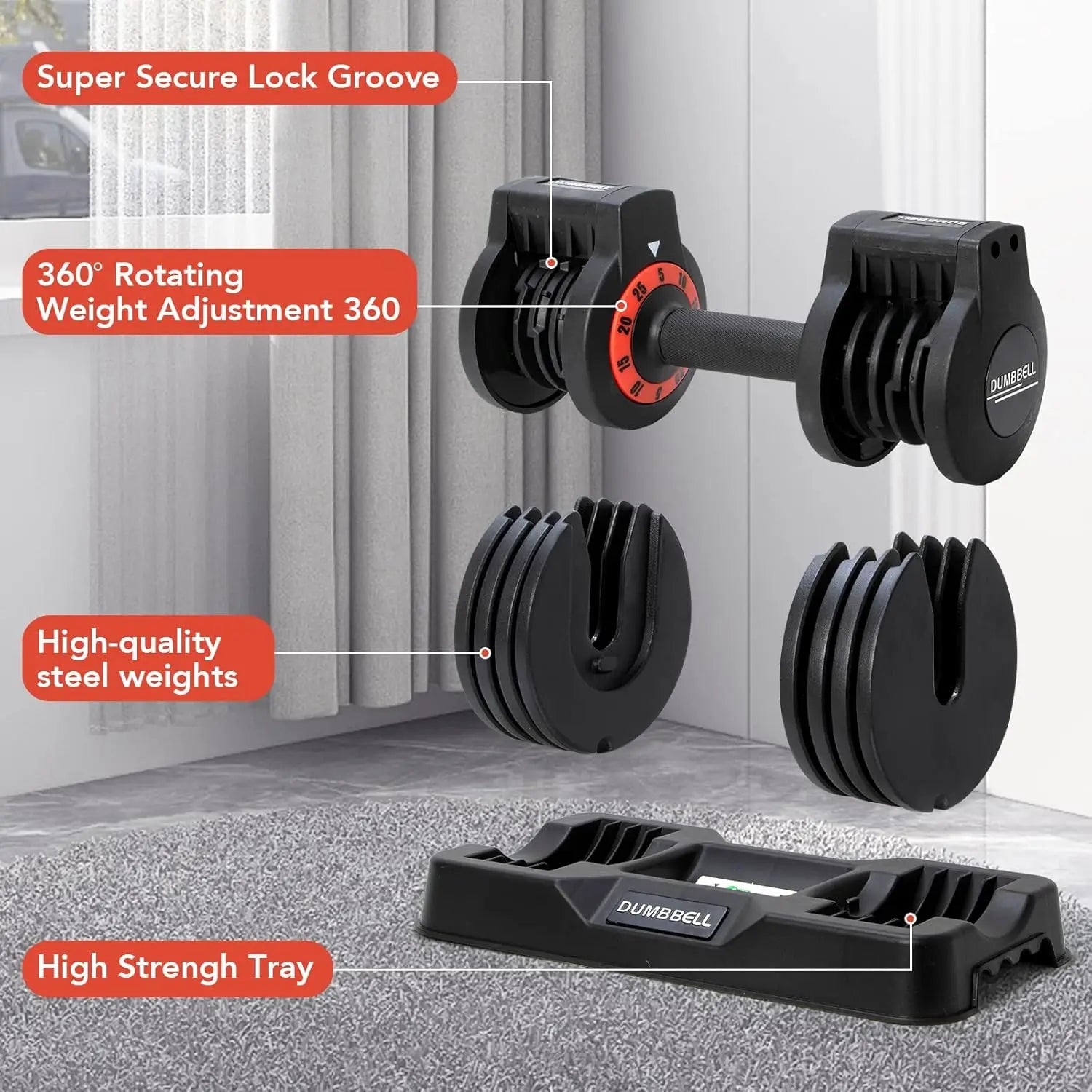 25 lbs PAIR Adjustable Dumbbells Set, Adjustable Weights Dumbbells Set for Men and Women with Anti-Slip Fast Adjust Weight by