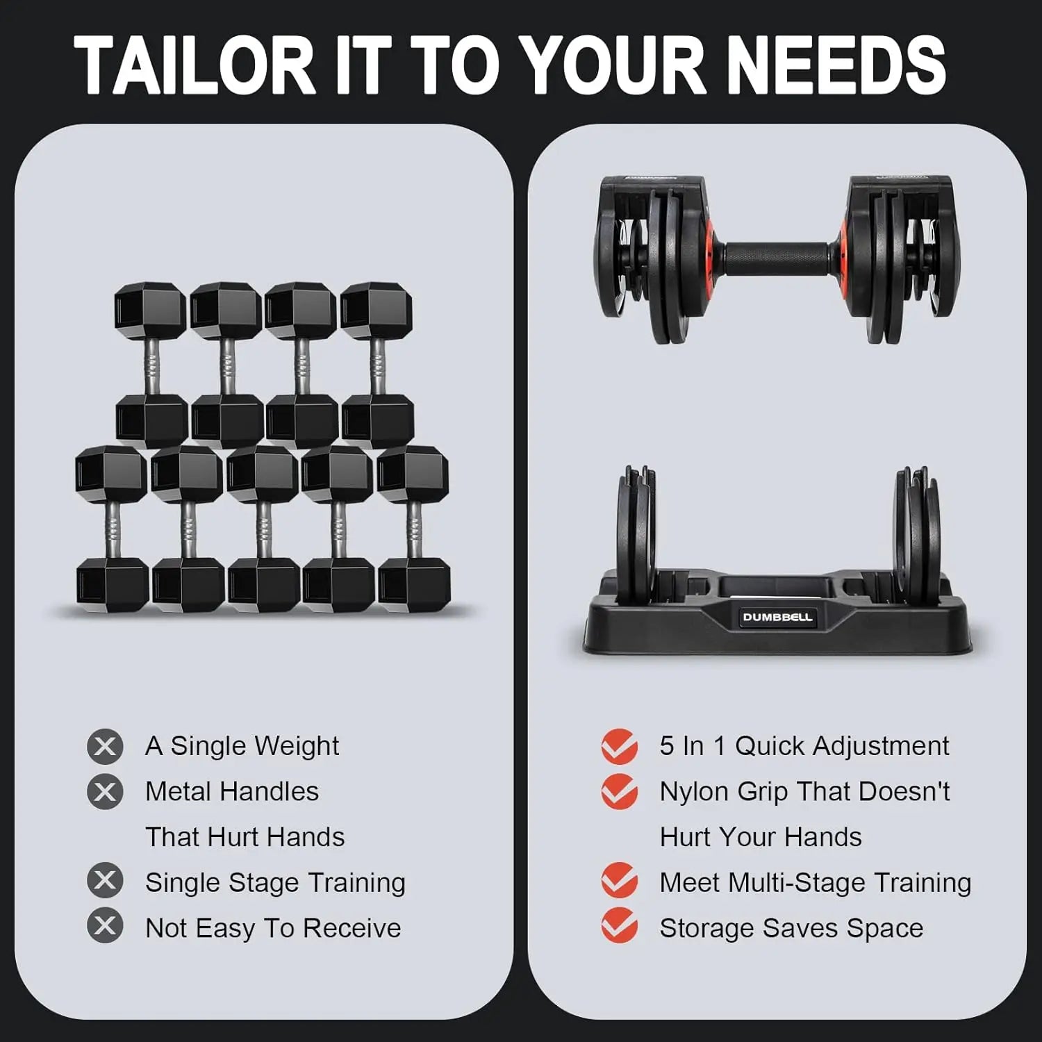 25 lbs PAIR Adjustable Dumbbells Set, Adjustable Weights Dumbbells Set for Men and Women with Anti-Slip Fast Adjust Weight by